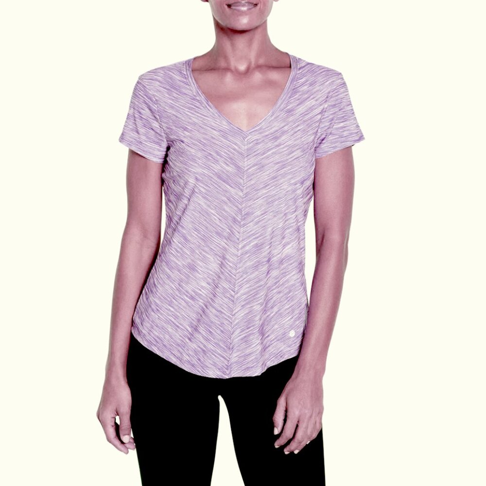 Bally Total Fitness Amethyst  Mitered V-Neck Tee Medium Slimming Fit